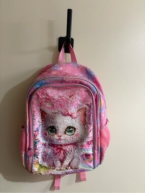Pink Cat Sequin Kids Backpack - Reversible Sparkle Front